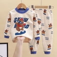 thumbnail image 2 of TOWED22 Toddler Boys Fall Clothes 2 Piece Long Sleeve Print Pattern Crewneck Sweatshirt Fleece Pants Soft Outfits Set(Blue,6-12 M), 2 of 5