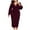Wine, variant on Lindreshi Plus Size Dresses for Women on Women Casual Solid Loose Ruffled Hem Zipper Long Sleeve V-Neck Dress