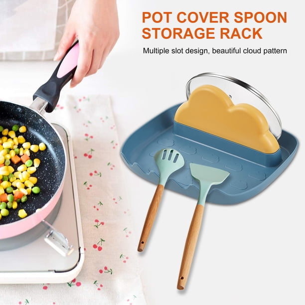 Organizador Soporte para utensilios de silicona con almohadilla de goteo Rejilla en la nube con soporte para tapa de olla (amarillo) Tmvgtek Libre de BPA