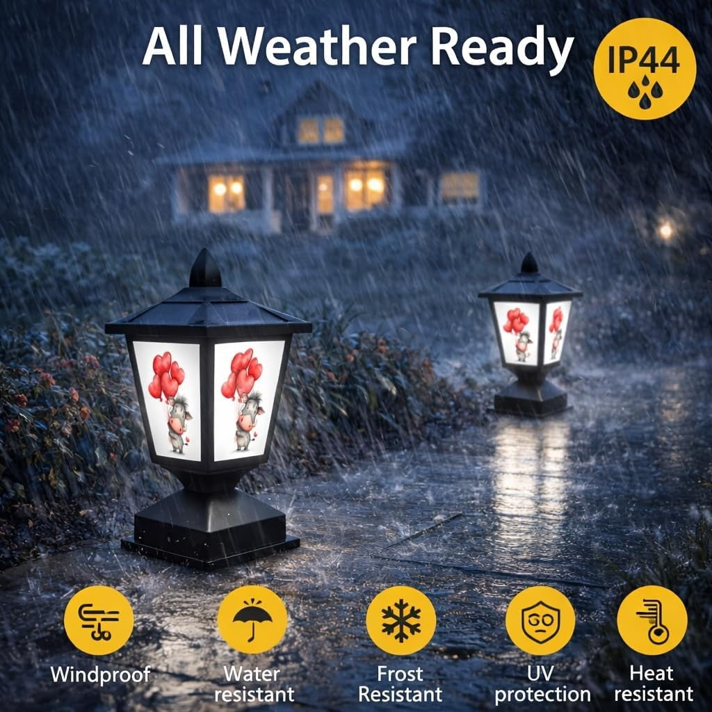 Solar Post Cap Light Outdoor, Fits 4x4 5x5 6x6 Wood Posts, Waterproof LED Fence Post Light for Deck Patio Garden Yard Decoration, Removable Design Panel (Black, 1 Pack) (Heart2)