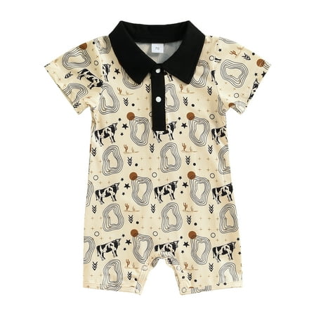 

jaweiwi Infant Baby Girls Boys Romper Cow Head Print Turn-Down Collar Short Sleeve Playsuits Summer Newborn Jumpsuits Size 0 6M 12M18M 24M