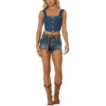 thumbnail image 2 of Inspire Chic Tops de mezclilla con corset para mujer, blusa sin mangas con botones, top corto de jean XL azul oscuro, 2 of 6