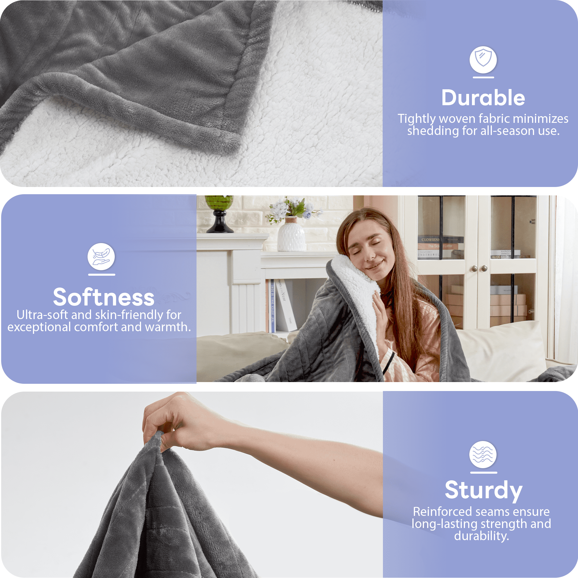 Nepsam Electric Heated Blanket Flannel and Soft Sherpa Fleece Heated Blanket, 50" x 60" with 12 Hours Auto Shut off, Machine Washable, Dark Grey