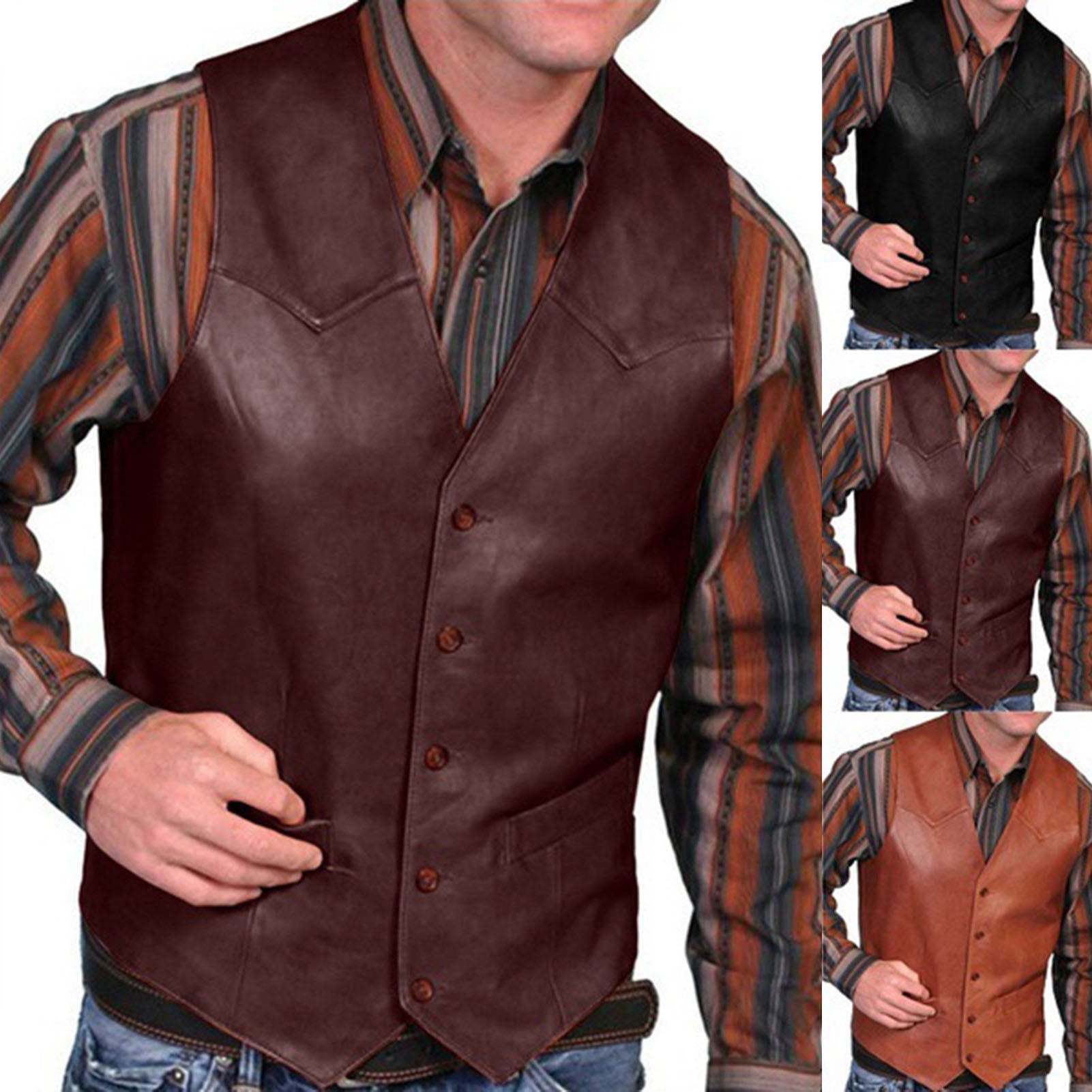 Giovanni Navarre Hand Sewn Pebble Grain Genuine Leather Western Style Vest L for sale online 