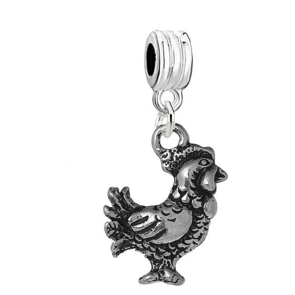 European Chicken Rooster Farm Animal Charm Spacer Bead for Snake Chain Charm Bracelet