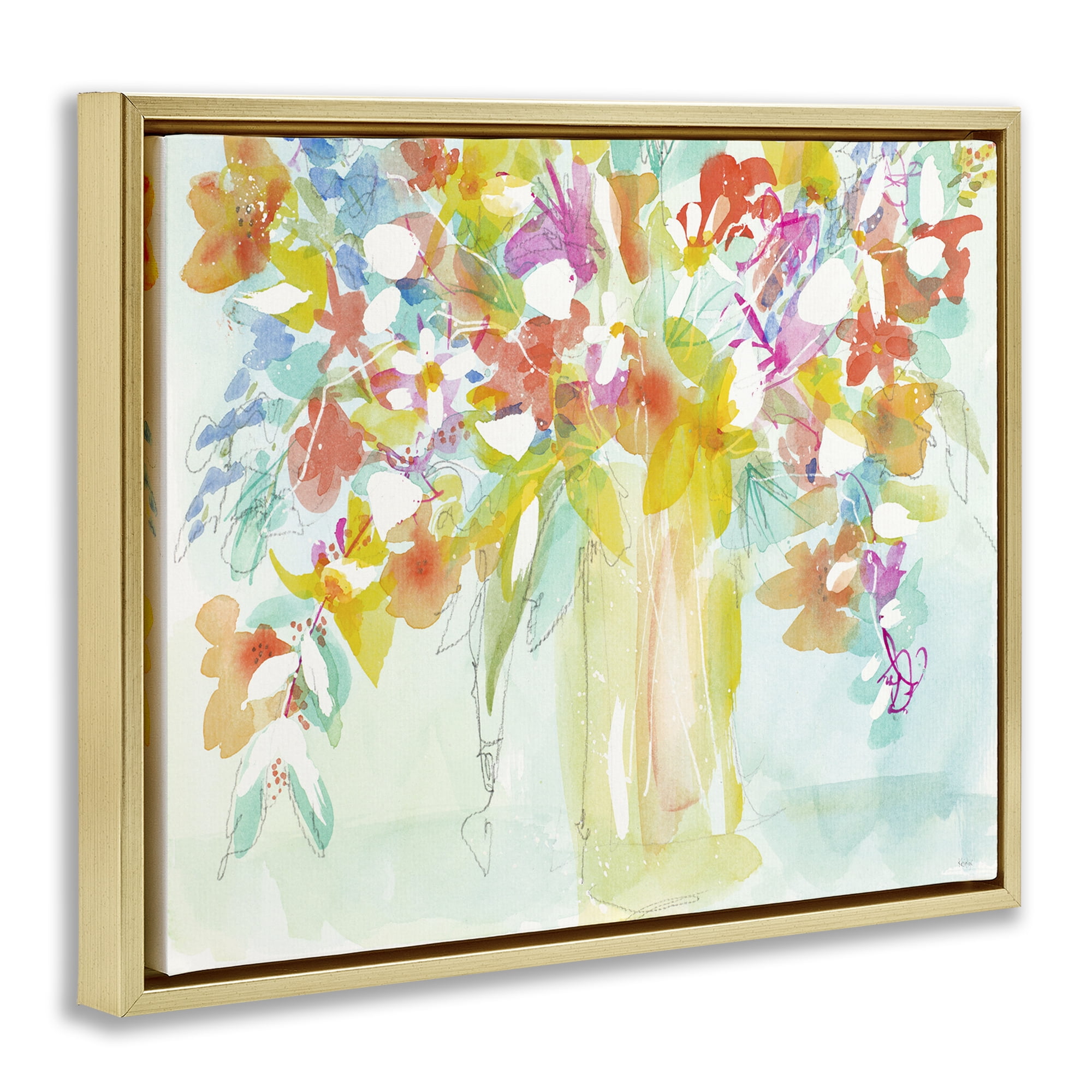 Stupell Industries Bold Eclectic Bouquet Botanical & Floral Painting Gold Floater Framed Art Print Wall Art, 31 x 25