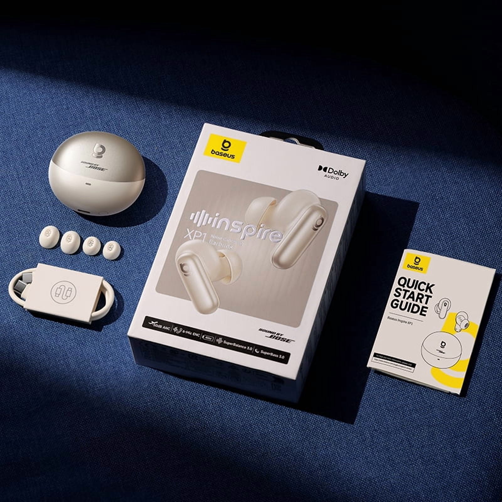 Baseus Adaptive Noise Cancelling Earbuds, , Dolby Audio, Premium Real-Time Adaptive ANC, Adaptive Tuning Sound, Natural Fit Design, 6-Mic Adaptive Clear Calls, 45H Playtime, Inspire XP1