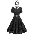 thumbnail image 2 of Elara Women's Vintage Polka Dot Swing Dress Short Sleeve Bow Neck Flared A-Line 50s Retro Party Dresses for Prom Wedding, 2 of 3