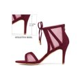thumbnail image 2 of BLISSFUL STEP Round Toe Lace Up Mesh Stiletto Heel Sandals for Women Burgundy (Size 7.5), 2 of 7