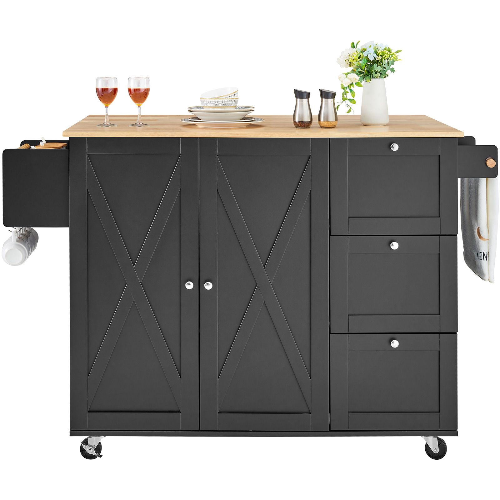 Kitchen Island Cart with Wheels, 2 Drawers & 2 Shelves, Mobile Rolling Storage Cabinet for Kitchen