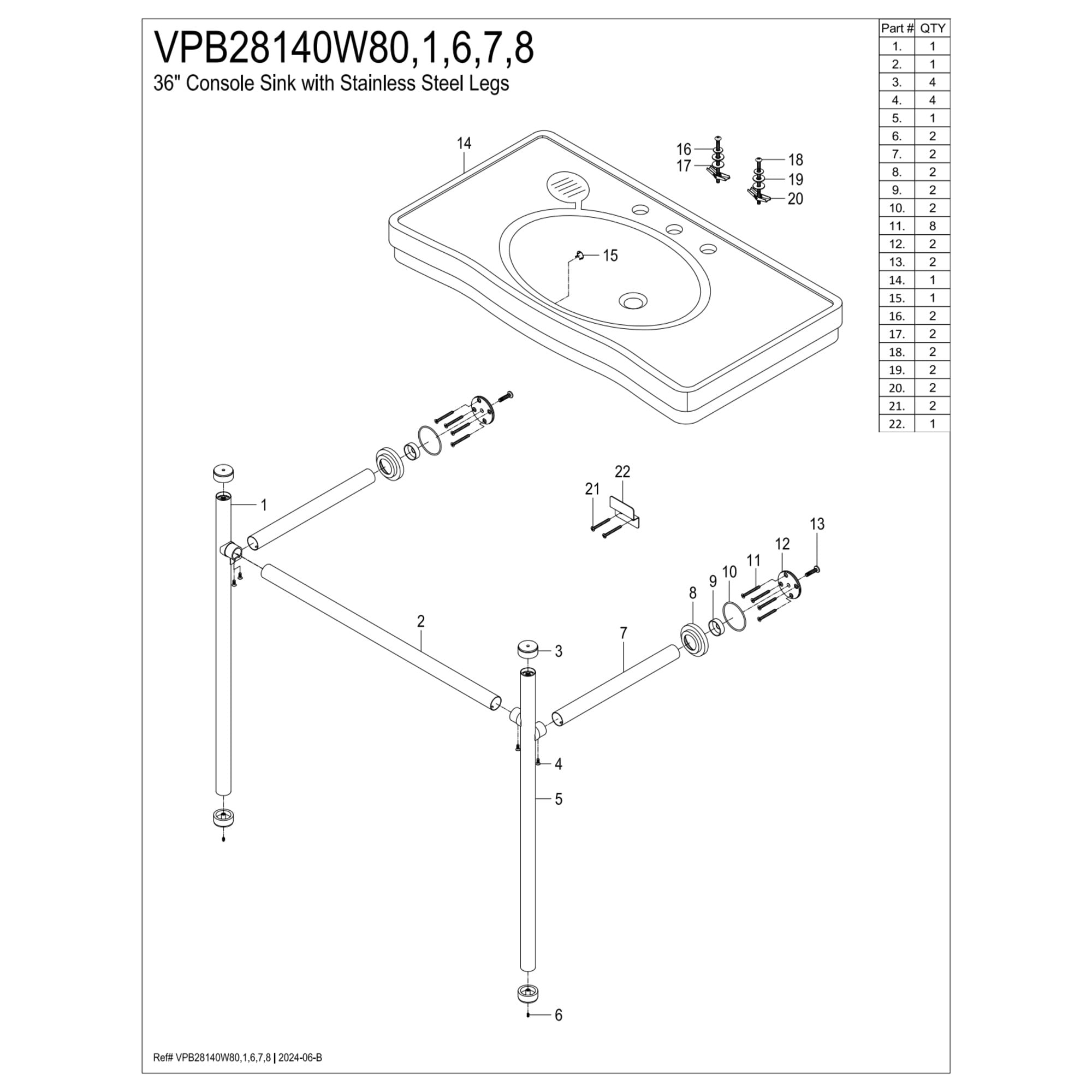 Kingston Brass VPB28140W81 Bristol 36" Ceramic Console Sink with Stainless Steel Legs (8-Inch, 3-Hole), White/Polished Chrome