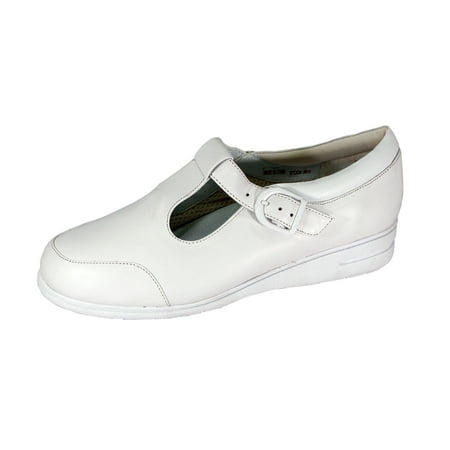 24 HOUR COMFORT Aileen Wide Width Classic Leather Comfort Slip On Shoes with Buckle WHITE