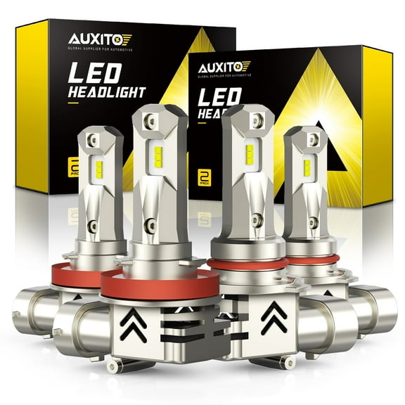 AUXITO 9005/HB3 H11/H9/H8 LED Headlight Bulbs Combo, 300% Brighter Super Bright 6000K Cool White LED High Low Beam Conversion Kit, Pack of 4