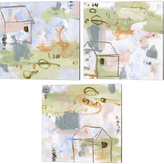 Great Art Now Hopscotch Doodles by Melissa Wang 3 Piece Canvas Art Set Each 14"W x 14"H