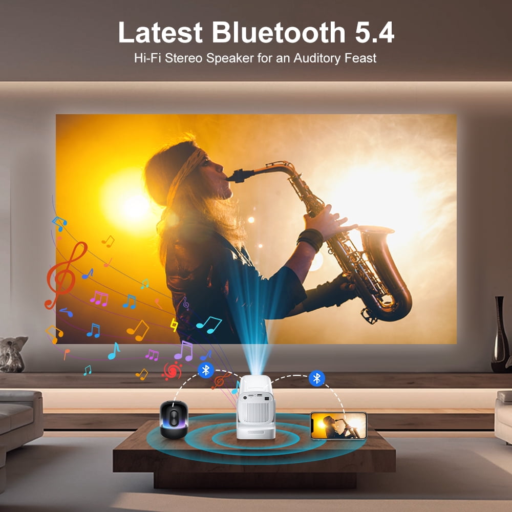 Salange Short Throw 1080p Full HD LCD Multimedia Projector Outdoor Home Theater with WiFi and Bluetooth