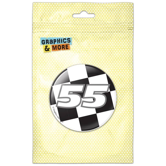 Number 55 Fifty Five Racing Checkered Flag Pinback Button Pin Badge