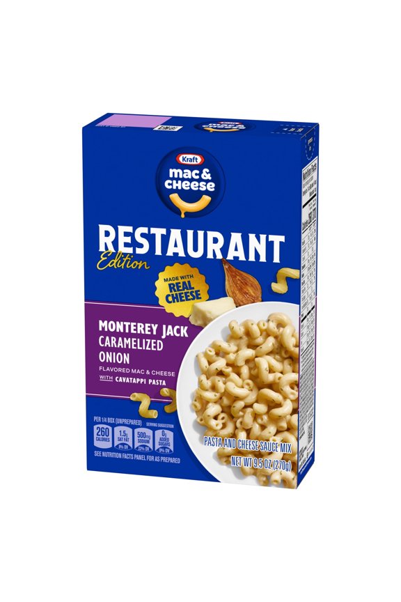 (2 Pack) Kraft Mac and Cheese Restaurant Edition Macaroni and Cheese, 1 Box, for Easy Mealtime Solutions, Monterey Jack Caramelized Onion Flavored, Made with Real Cheese, 9.5 oz
