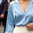 thumbnail image 6 of Wowcloth Women's Casual Satin Blouse, Fashion Solid Color Long Sleeve V-Neck for Daily Wear and Office, 6 of 7