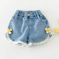 thumbnail image 2 of Jeans Shorts for Girls Size 7 to 8 Floral Elastic Waist Lace Trim Denim Shorts Wide Leg Relaxed Pants, Blue, 4 Years, 2 of 5