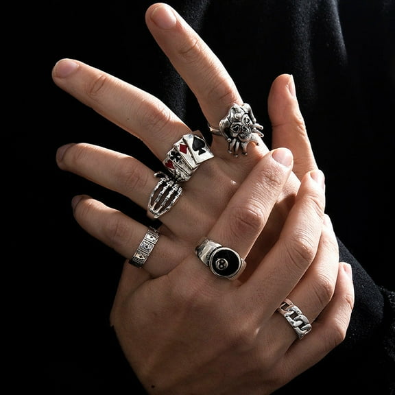 Vintage Distressed Bat Skull Double-Headed Snake Ring Set - Men's Alloy Dark Wind Style Rings (Set of 1)