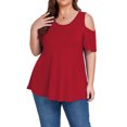 thumbnail image 4 of Cueply Plus Size Tops for Women Summer Short Sleeve Shirts Cold Shoulder Blouse Crewneck Tunic 1X-4X, 4 of 7