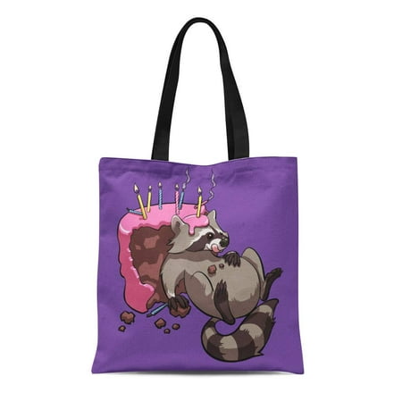 ASHLEIGH Canvas Tote Bag Pink Sponge Greedy Raccoon of Birthday Cake Cartoon Cakes Reusable Handbag Shoulder Grocery Shopping