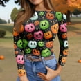 thumbnail image 7 of JGNGSHN Long Sleeve Halloween Shirts for Women Soft Crewneck Stretchy Fitted Ribbed Knit Trendy Scary Horror Undershirts, 7 of 7
