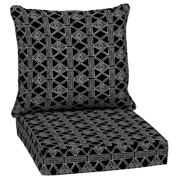 ARDEN Outdoor Deep Seat Cushion Set, 24 x 24, Water Repellant, Fade Resistant, Deep Seat Bottom and Back Cushion for Chair, Sofa, and Couch, Black Global Stripe
