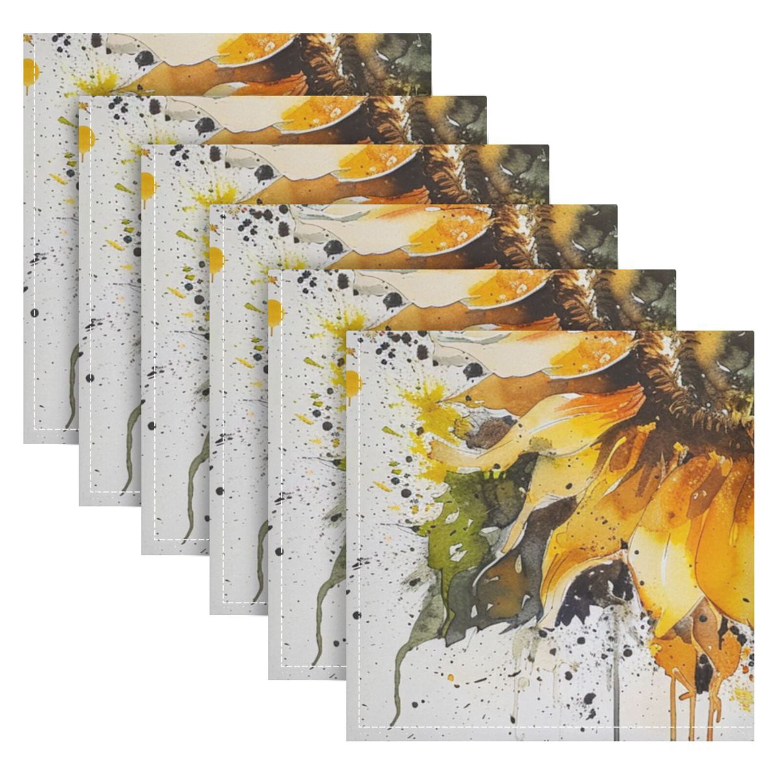 JSTEL Sunflower Watercolor Cloth Napkins Set of 6, 20x20 Inch Washable and Reusable Napkin for Decoupage Dinner Party Everyday Use