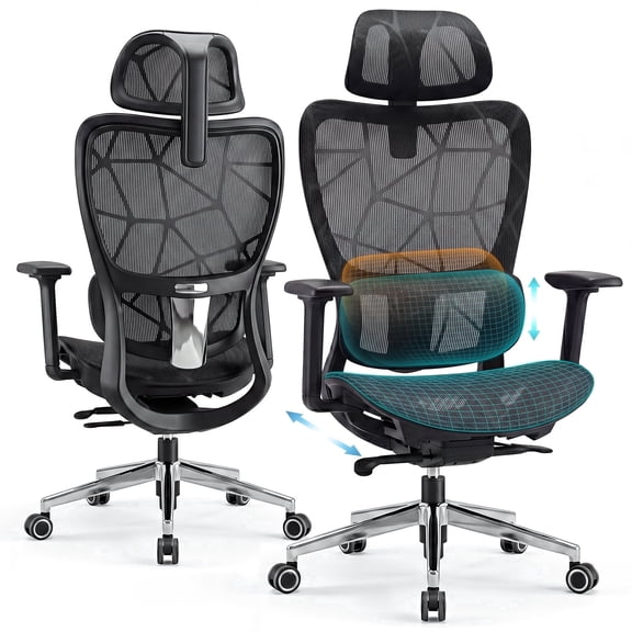 IVOVI  Ergonomic Office Chairs with Lumbar Support Without Footrest, High Back Mesh Gaming Chair Adjustable 4D Headrest and Armrests, Recline & Tilt Function, Mesh Seat, for Home & Office Use, Black