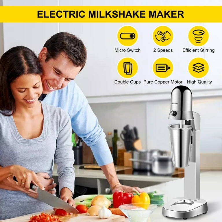 BENTISM Milkshake Maker, 375W x 2 Electric Milkshake Machine, Commercial  Double Heads Drink Mixer Blender, LED Intelligent Microswitch, 3-Speed  Milkshake Mixer with 2 x 820 ml Stainless Steel Cups 