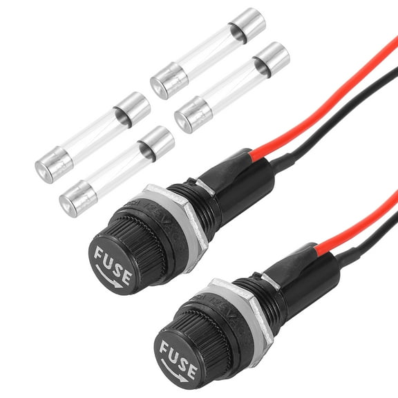 2 Pcs Panel Mount Fuse Holder, 10/15A AC 125/250V 6 x 30mm Fuse Spade Terminal Screw Cap Fuse Holders with Pre-Soldered Wires and 2A Glass Tube Fuses