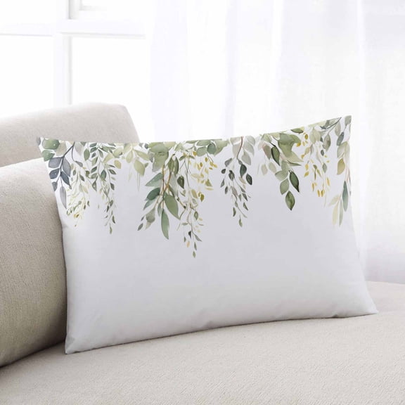 Spring Botanical King Size Pillow Cover, Pillowcase Protectors with Zipper, Breathable Decorative Throw Pillow Case Cover, Teal Eucalyptus Leaves Watercolor Pillow Shams for Couch Sofa 20x36Inch