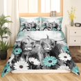thumbnail image 2 of Highland Cow Comforter Cover Longhorn Bull Cattle Duvet Cover, Western Farmhouse Animals Bedding Set, Retro Vintage Grunge Bed Set Cowboy Gifts for Men, Teal Flower Ombre Art Room Decor King, 2 of 5