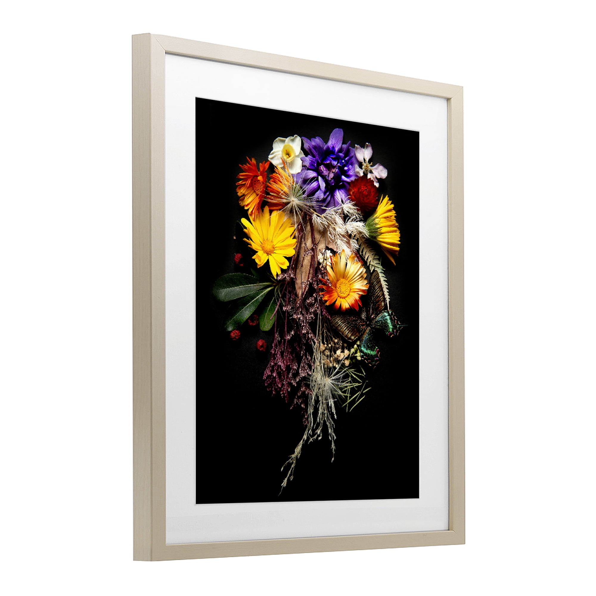 Stupell Industries Butterfly Adorned Arrangement Birch Framed Print Under Glass, design by Carl Kravats