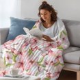 thumbnail image 4 of Pink Flowers Fleece Throw Blanket for Couch, Watercolor Spring Botanical Floral Leaves Microfiber Flannel Blanket for All Season, Lightweight Fuzzy Plush Throw Blankets for Gifts, Office, 40"x50", 4 of 9