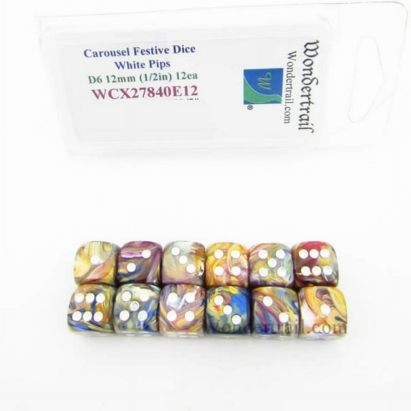 Carousel Festive Dice with White Pips 12mm (1/2in) D6 Pack of 12 Wondertrail