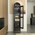 thumbnail image 2 of Gaeanet 73''H Metal Arched Storage Cabinet, Arch Display Bookcase Cabinet with Glass Doors & Shelves and 1Drawer for Living Room, Kitchens and Bedrooms,Office, Black, Assembly Required, 2 of 8