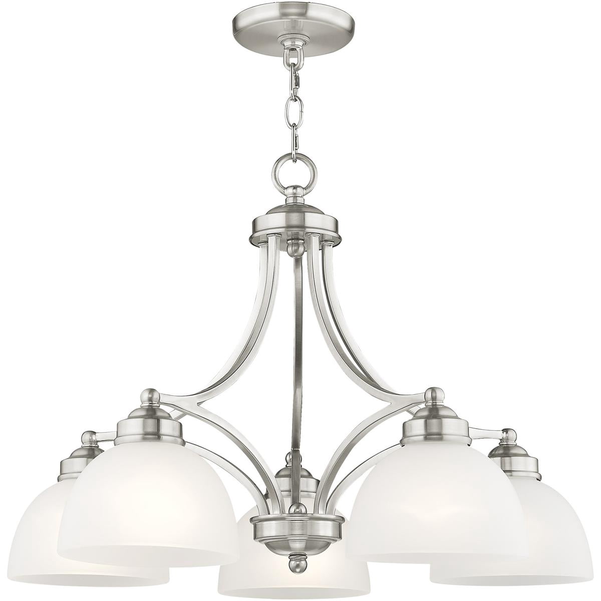 5 Light Brushed Nickel Chandelier with Satin Glass Shade