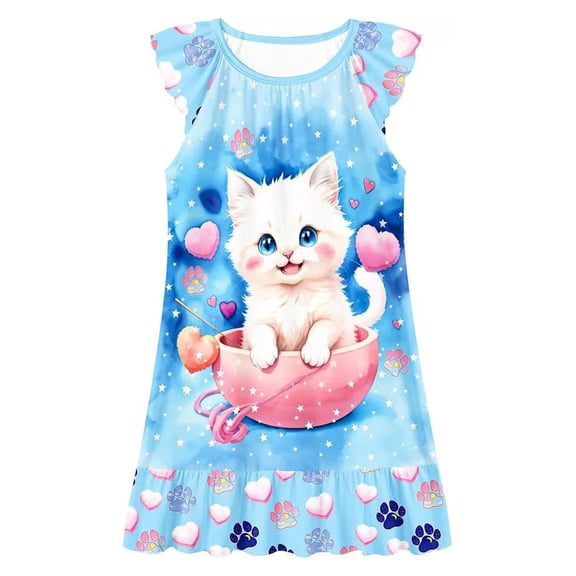 Vividxx Girls Summer Dresses Cute Animal Print Sleeveless Sleepwear Loose Fit Casual Play Dress For Toddler Kids Age 3-10 O-Neck Classic Sundress