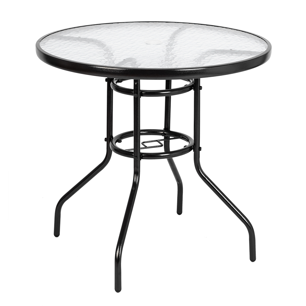 Goorabbit Outdoor Table With Umbrella Hole,Outdoor Round Tempered Glass Table Patio Metal Frame Dining Table, All Weather Outside Table for Garden,31.5x31.5x28.3",Black - image 2 of 9