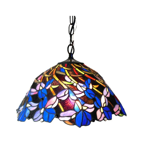RADIANCE Goods Tiffany-Style 2 Light Iris Hanging Pendant Lamp 19" Shade