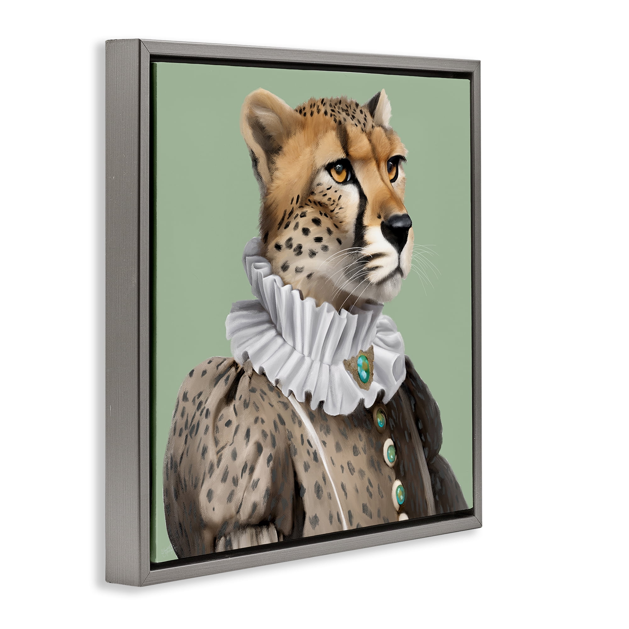 Stupell Industries Madame Cheetah Portrait Novelty & Humor Painting Gray Floater Framed Canvas Art Print Wall Art, 25 x 25