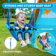 SuniBoxi 2 Swings Kids Backyard Natural Blue Wooden Playground Sets