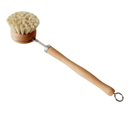 

Household Sisal Pot Brush Wood Long Handle Scrub Brush Kitchen Cleaning Tool for Dish Plate