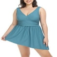 thumbnail image 2 of Women Plus Size Bikini Dress Sleeveless V Neck Off-Shoulder Solid Color Summer Beach Swimwear with Briefs, 2 of 9