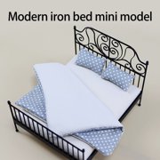 ROZYARD Vintage Iron Bed For 1/12 Scale Dollhouses Decoration Miniature Furniture Model