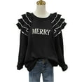 thumbnail image 2 of Yteetum Sweatshirt for Women Oversized Crewneck Merry Christmas Pleated Ruffle Trim Drop Shoulder Pullover Hoodless Sweatshirts Womens Casual Round Neck Loose Lantern Sleeve Xmas Holiday Sweatshirts, 2 of 6