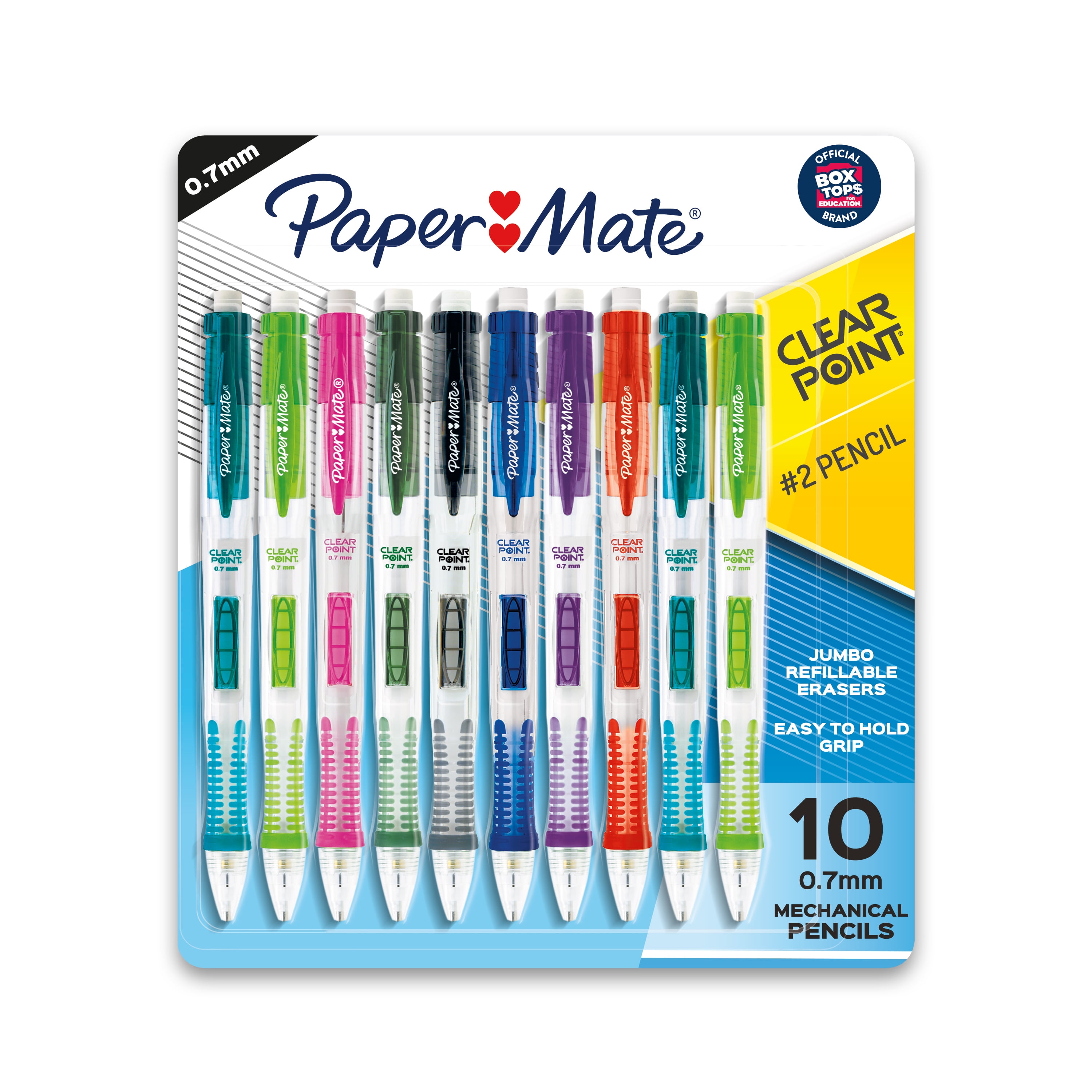 Paper Mate Clearpoint Mechanical Pencil, 0.7 mm, Assorted Barrel, Refillable, 10 Count