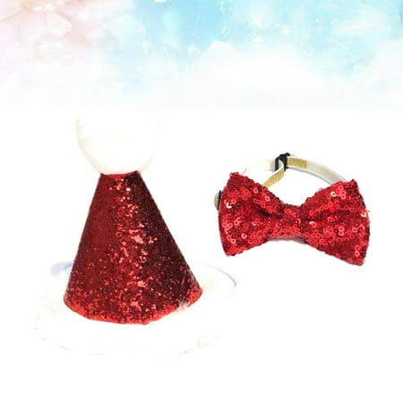 OATIPHO 2Pcs Soft Red Pet Tricorne Hat and Tie Christmas Costume for Festive Decoration